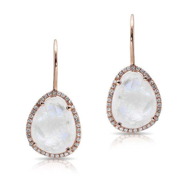 14KT Rose Gold Moonstone Diamond Organic Shape Earrings