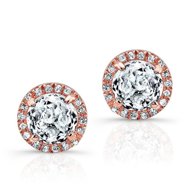 14KT Rose Gold White Topaz Diamond Teresa Stud Earrings