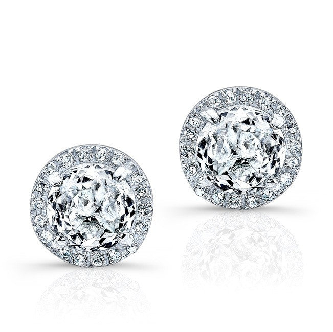14KT White Gold White Topaz Diamond Teresa Stud Earrings