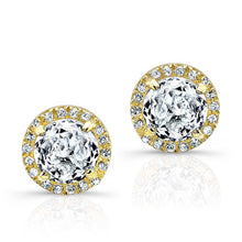 14KT Yellow Gold White Topaz Diamond Teresa Stud Earrings