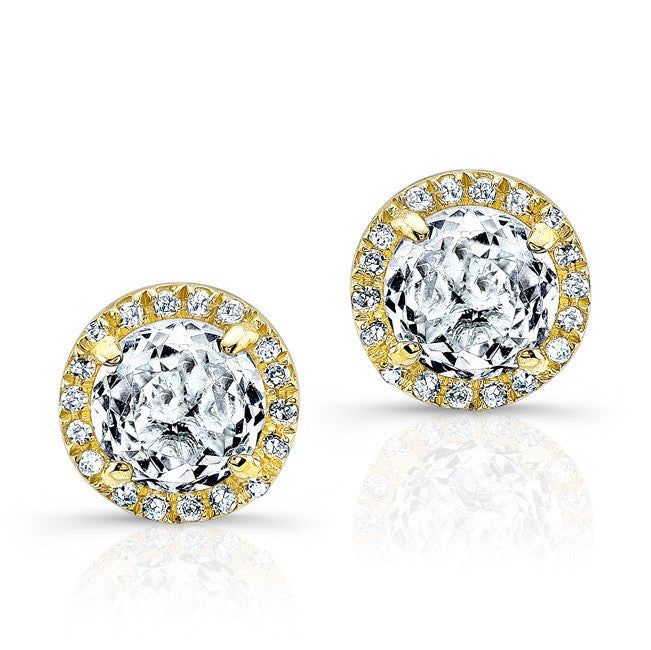 14KT Yellow Gold White Topaz Diamond Teresa Stud Earrings