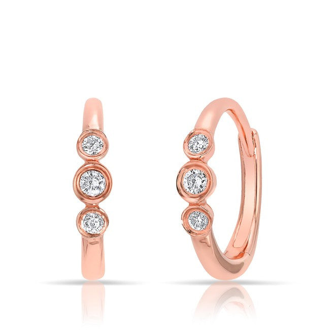 14KT Rose Gold Diamond Hazel Bezel Huggie Earrings