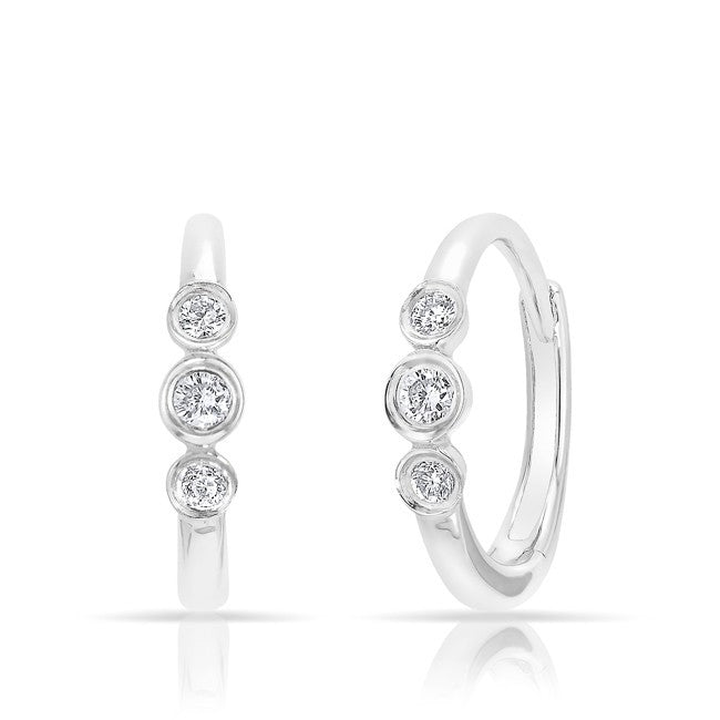 14KT White Gold Diamond Hazel Bezel Huggie Earrings