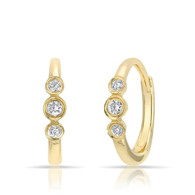 14KT Yellow Gold Diamond Hazel Bezel Huggie Earrings