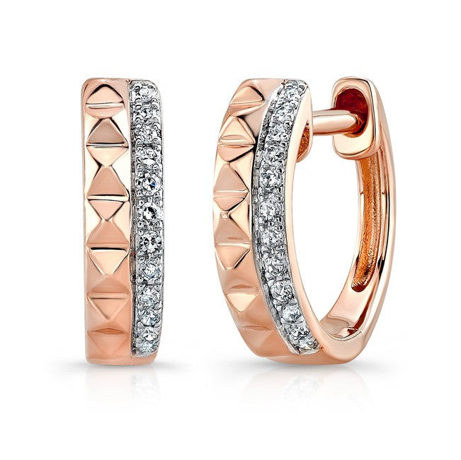 14KT Rose Gold Spike Diamond Huggie Earrings
