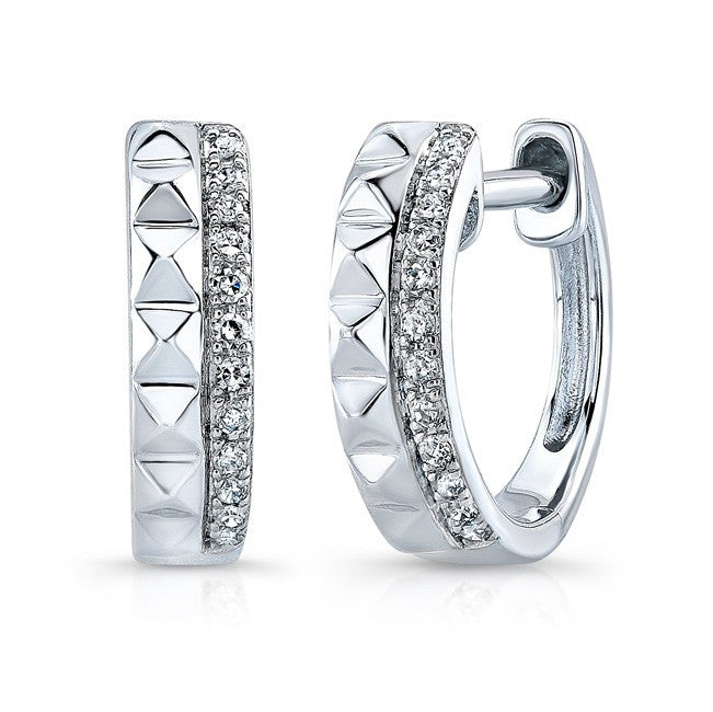 14KT White Gold Spike & Diamond Huggie Earrings
