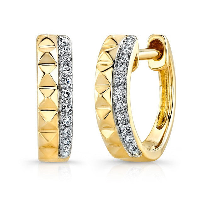 14KT Yellow Gold Spike Diamond Huggie Earrings