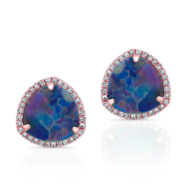 14KT Rose Gold Opal Diamond Heavenly Stud Earrings