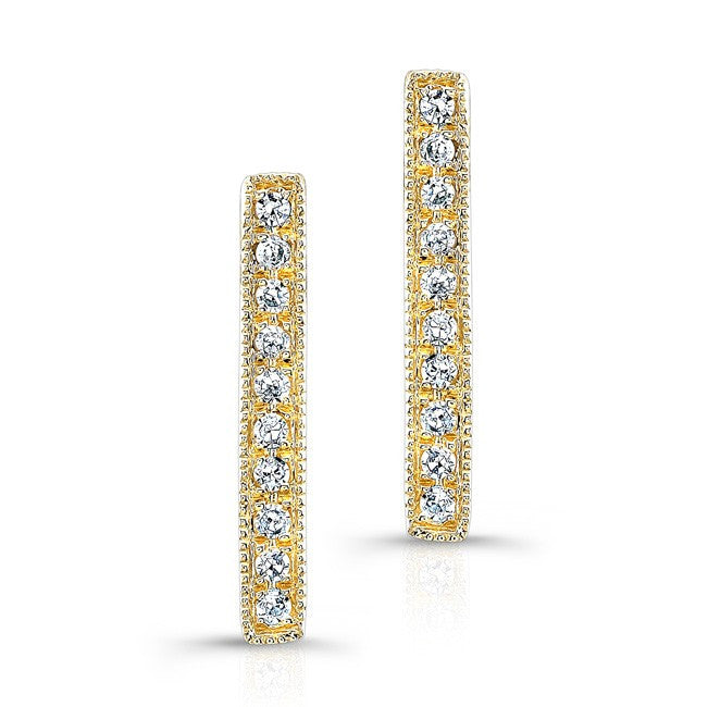 14KT Yellow Gold Diamond Short Bar Earrings