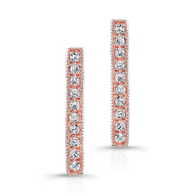 14KT Rose Gold Diamond Short Bar Earrings