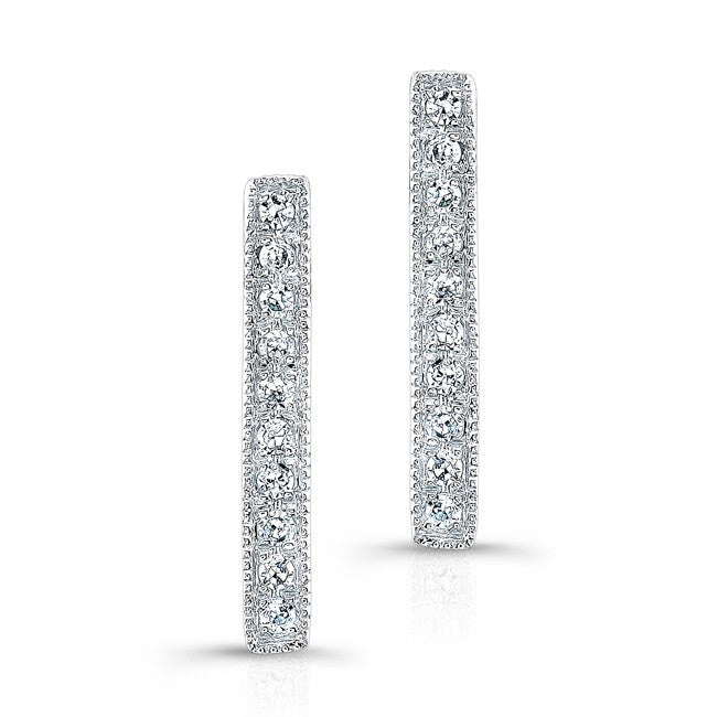 14KT White Gold Diamond Short Bar Earrings