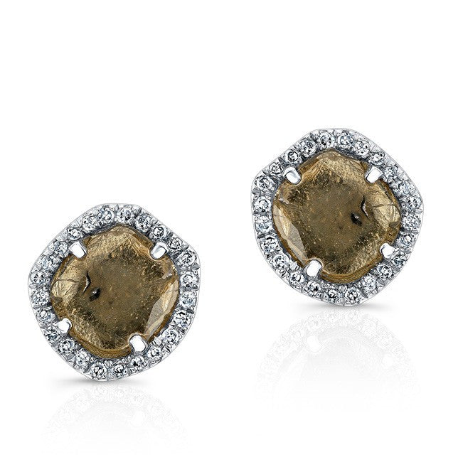 14KT White Gold Diamond Slice Stud Earrings