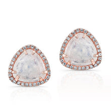 14KT Rose Gold Diamond Moonstone Stud Earrings