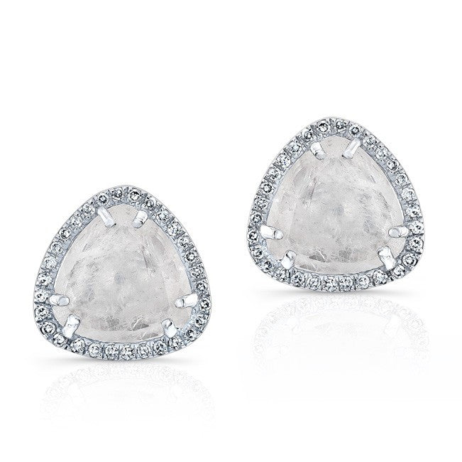 14KT White Gold Diamond Moonstone Stud Earrings