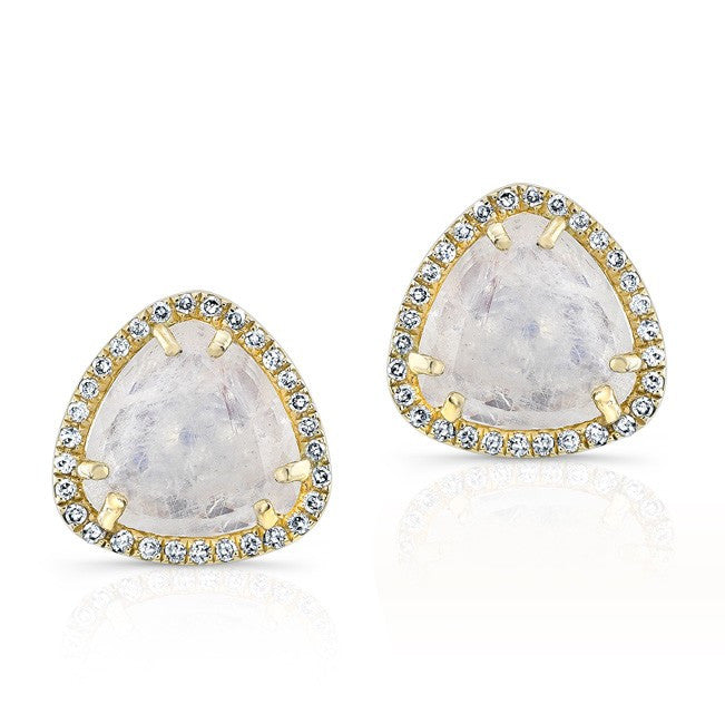 14KT Yellow Gold Moonstone Diamond Stud Earrings