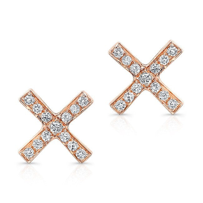 14KT Rose Gold Diamond X Stud Earrings