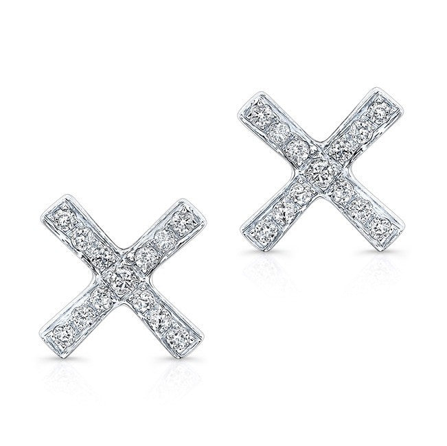 14KT White Gold Diamond X Stud Earrings