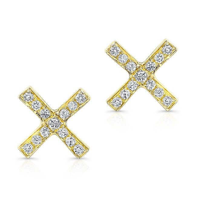 14KT Yellow Gold Diamond X Stud Earrings