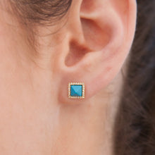 14KT White Gold Small Turquoise Pyramid Diamond Medium Stud Earrings