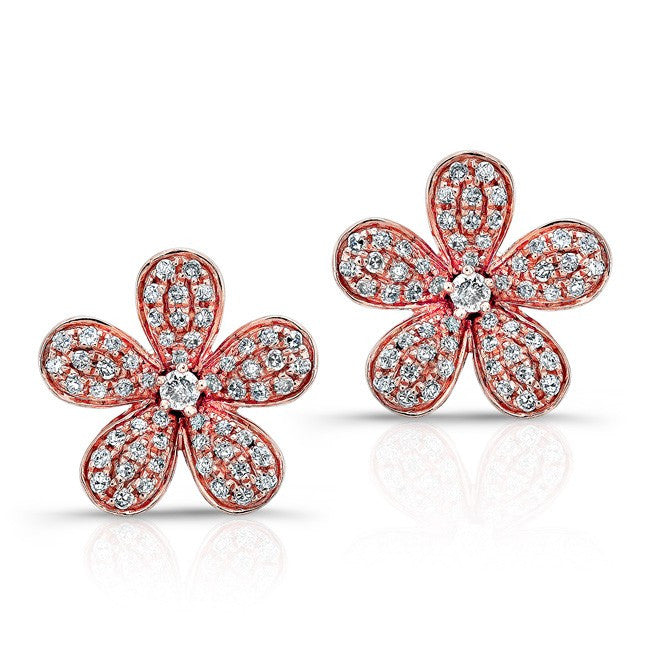 14KT Rose Gold Diamond Flower Earrings