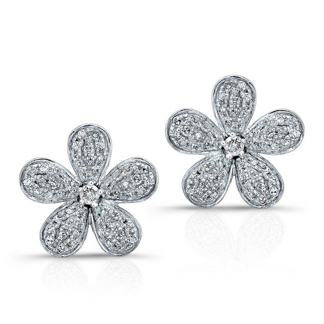 14KT White Gold Diamond Flower Earrings