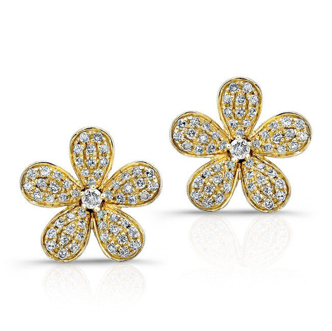 14KT Yellow Gold Diamond Flower Earrings