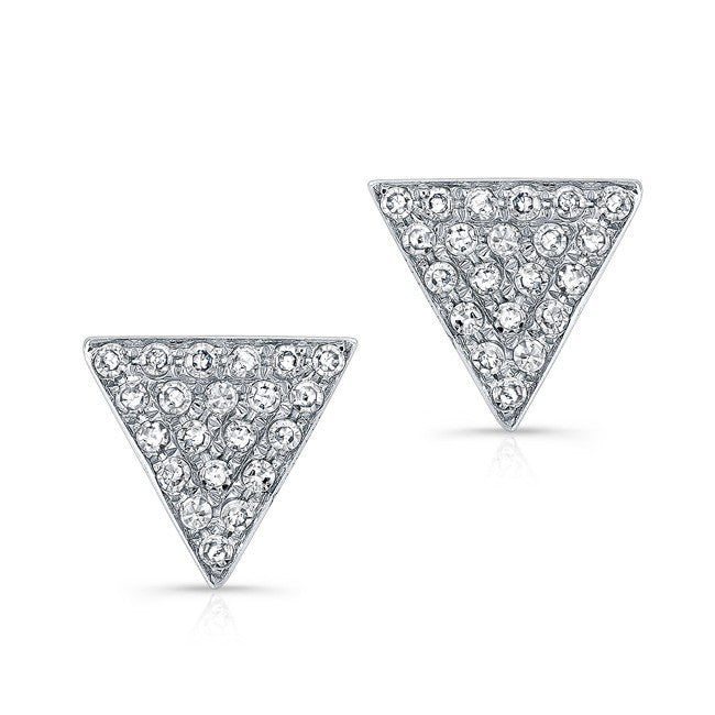14KT White Gold Diamond Medium Triangle Emma Stud Earrings