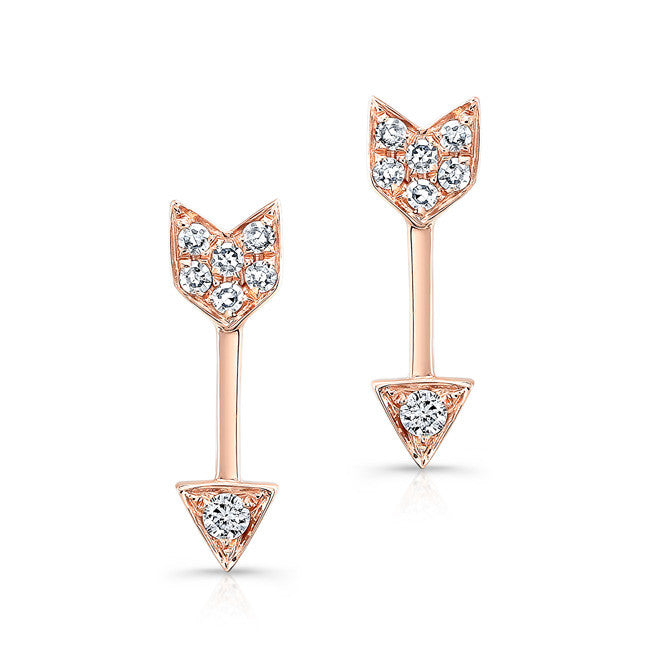 NOL:14KT Rose Gold Diamond Mini Arrow Stud Earrings