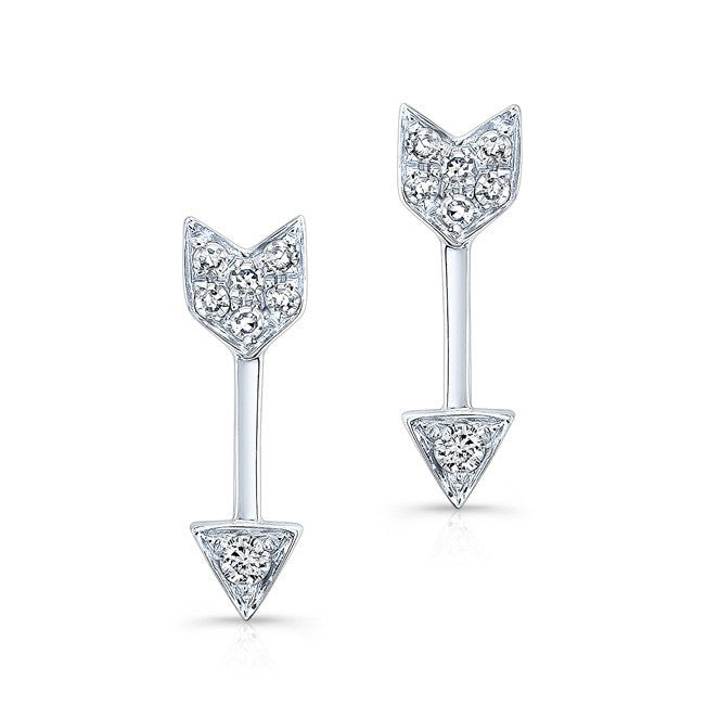 14KT White Gold Diamond Mini Arrow Stud Earrings