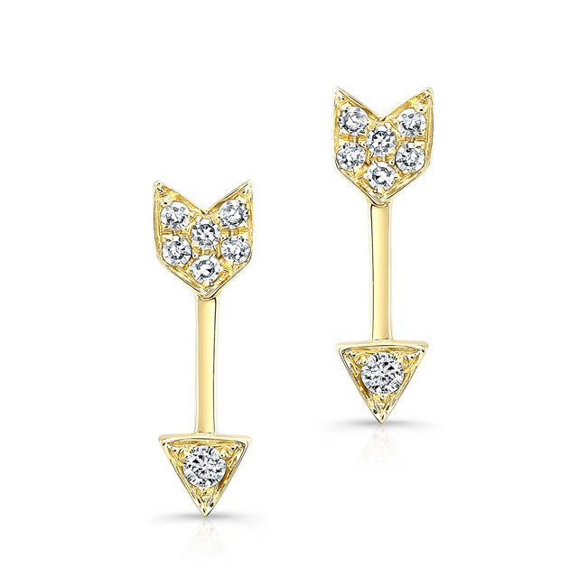 14KT Yellow Gold Diamond Mini Arrow Stud Earrings
