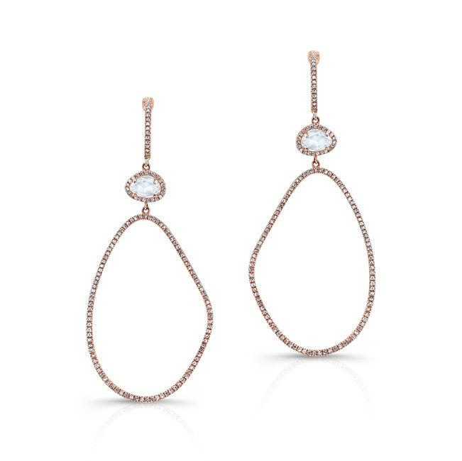 14KT Rose Gold Diamond White Topaz Organic Shape Earrings