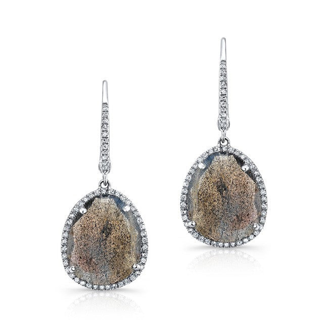 14KT White Gold Labradorite Diamond Wire Back Earrings