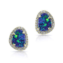 14KT Yellow Gold Mini Organic Opal Diamond Stud Earrings