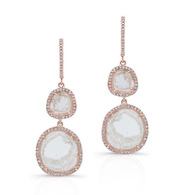 14KT Rose Gold Diamond Slice Duo Drop Earrings
