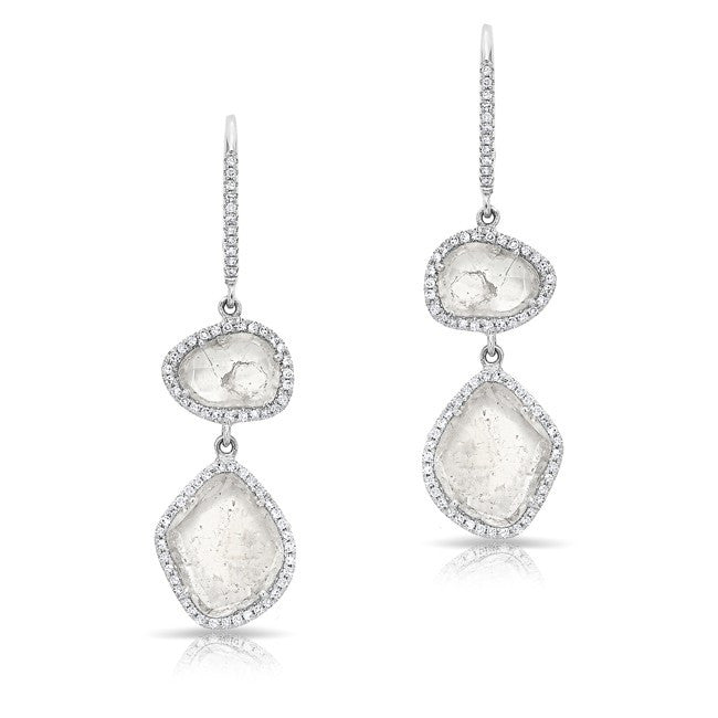 14KT White Gold One Of A Kind Diamond Slice Earrings