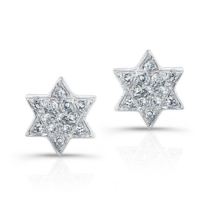 14KT White Gold Jewish Star Stud Earrings