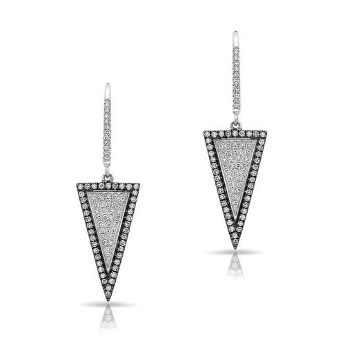 14KT Oxidized White Gold Diamond Triangle Earrings