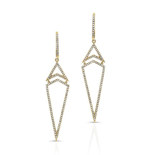 14KT Yellow Gold Diamond Triangle Earrings