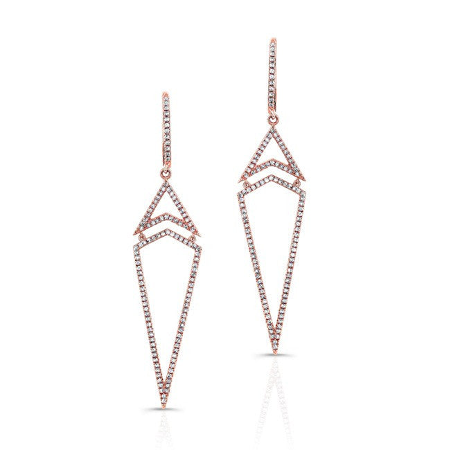14KT Rose Gold Diamond Triangle Earrings