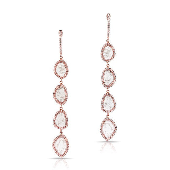 14KT Rose Gold Quadruple Diamond Slice Earrings