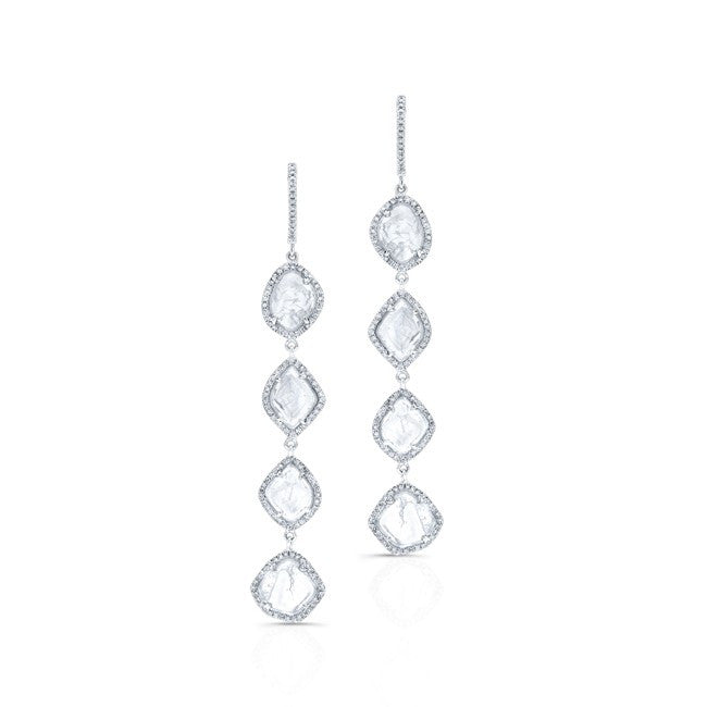 14KT White Gold Quadruple Drop Diamond Slice Earrings