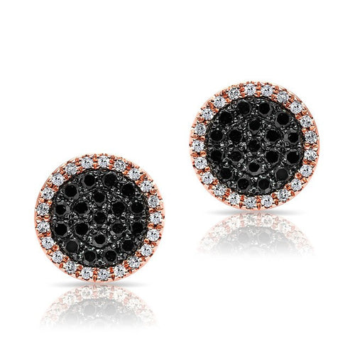 14KT Rose Gold Diamond and Black Diamond Disc Stud Earrings