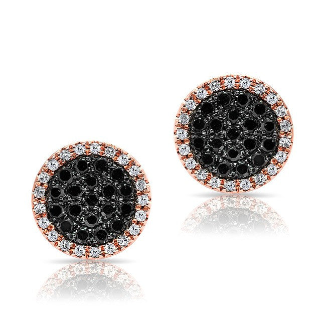 14KT Rose Gold Diamond and Black Diamond Disc Stud Earrings