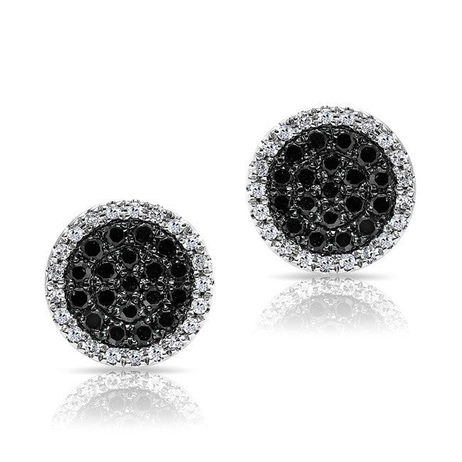 14KT White Gold Diamond and Black Diamond Disc Stud Earrings