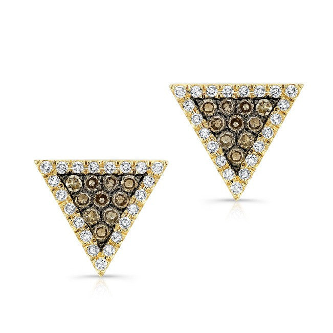 14KT Yellow Gold Triangle Studs Champagne Diamonds