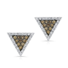 14KT White Gold Champagne Diamond Triangle Stud Earrings