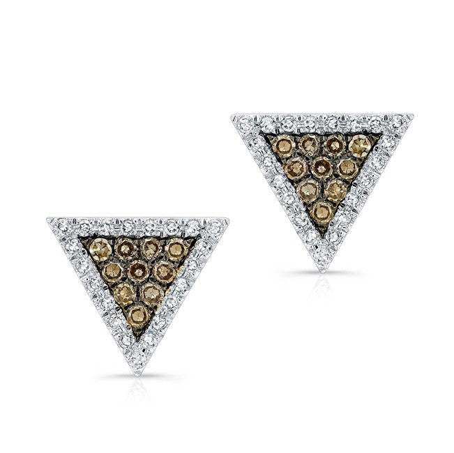 14KT White Gold Champagne Diamond Triangle Stud Earrings