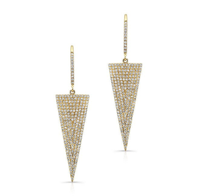 14KT Yellow Gold Diamond Triangle Drop Earrings