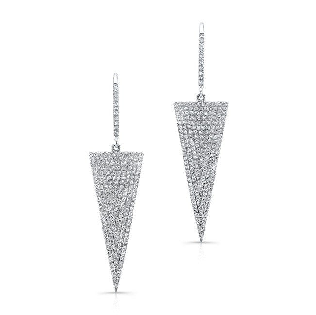 14KT White Gold Diamond Triangle Drop Earrings