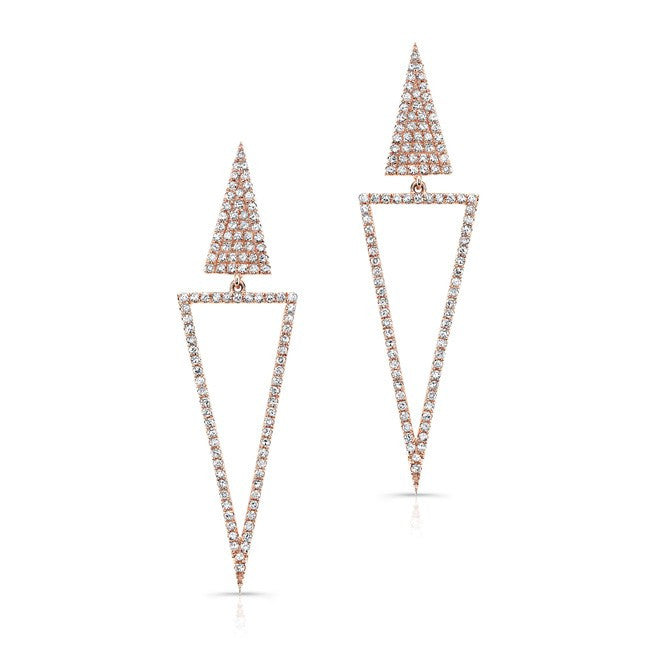14KT Rose Gold Diamond Open Triangle Drop Earrings